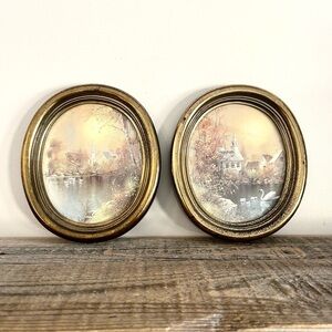 HomCo VTG Oval Gold framed scenic print set of 2